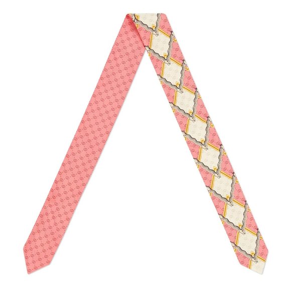 NEW Gucci Snake and Rhombus Print Neck Bow Twilly Scarf in Pink - Picture 1 of 9